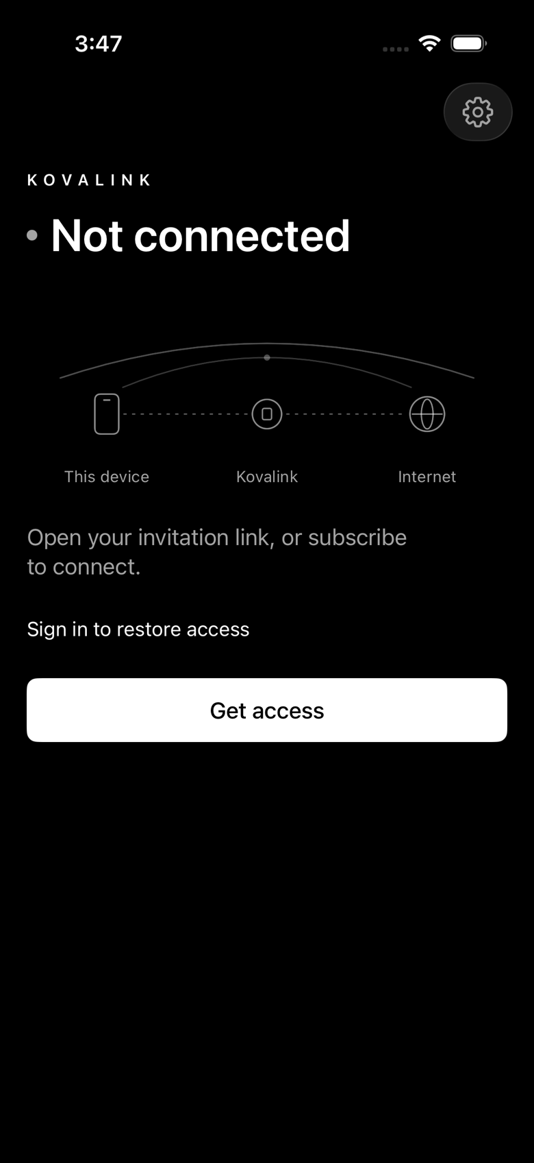 Home: tap "Get access" to begin